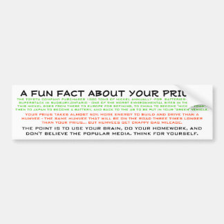 USE THE BRAIN 1 - PRIUS BUMPER STICKER