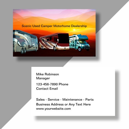 Used Camper Motorhome Dealer Business Cards