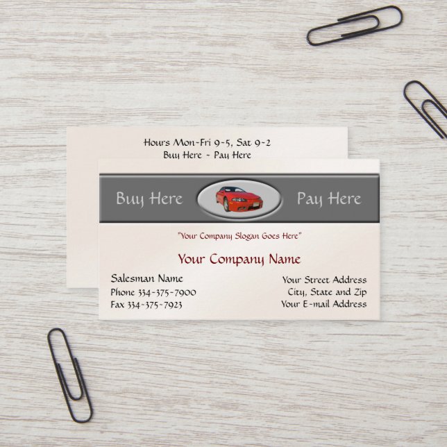 Used Car Dealer Business Card (Front/Back In Situ)