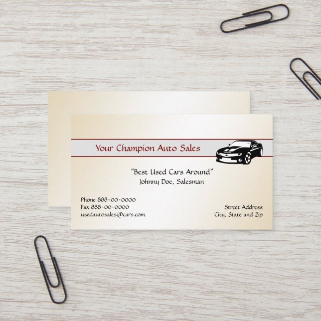 Used Car Dealer Business Card (Front/Back In Situ)