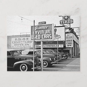 Used Car Lot Vintage Hollywood California Postcard