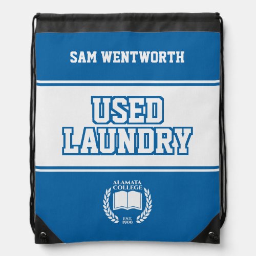 Used Laundry Blue White College University Dorm Drawstring Bag