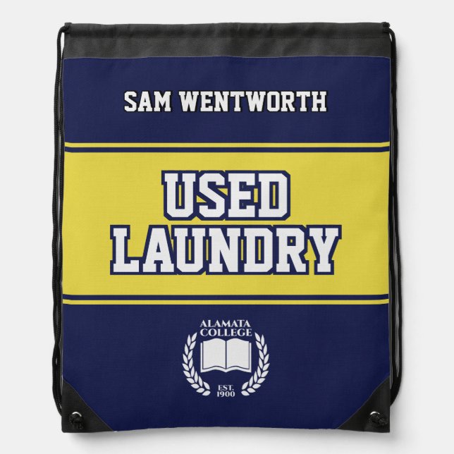 Used Laundry Blue Yellow College University Drawstring Bag (Front)