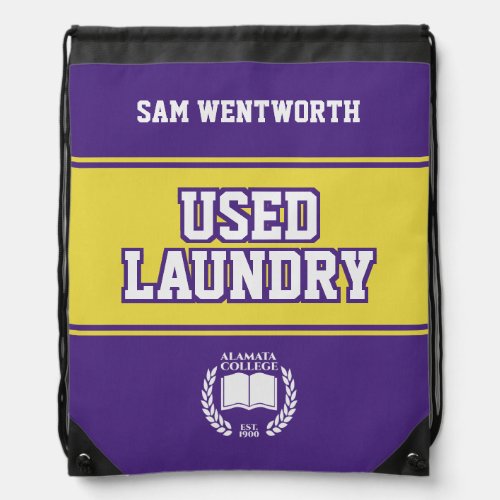 Used Laundry Purple Yellow College University Dorm Drawstring Bag