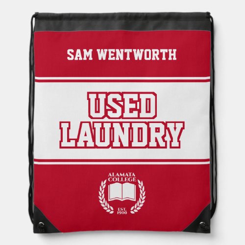 Used Laundry Red White College University Dorm Drawstring Bag