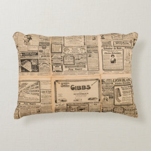 Used paper background. Old newspaper page with vin Accent Pillow