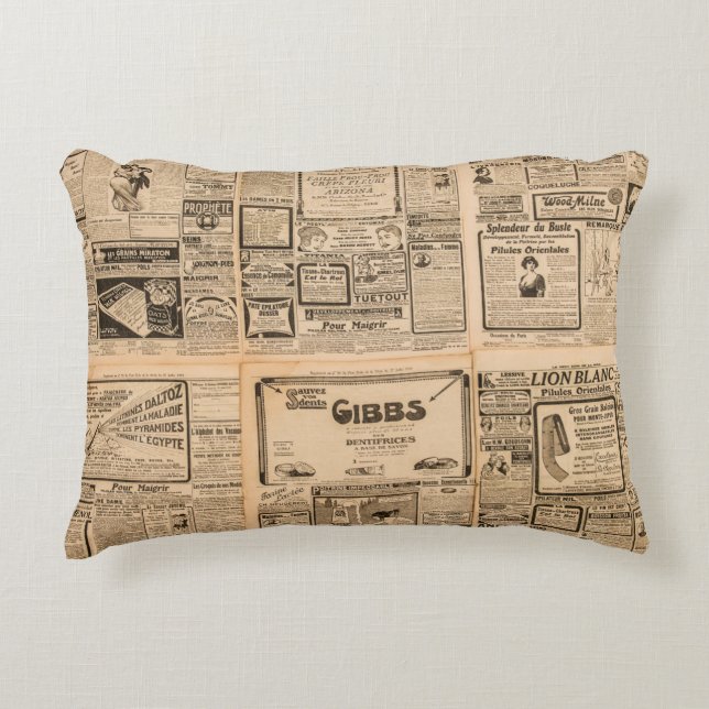 Used paper background. Old newspaper page with vin Accent Pillow (Front)