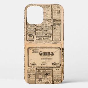 Used paper background. Old newspaper page with vin iPhone 12 Case