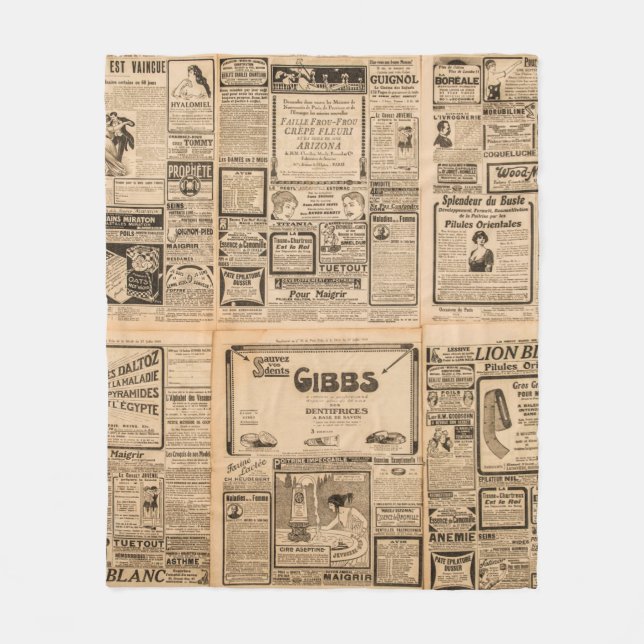 Used paper background. Old newspaper page with vin Fleece Blanket (Front)