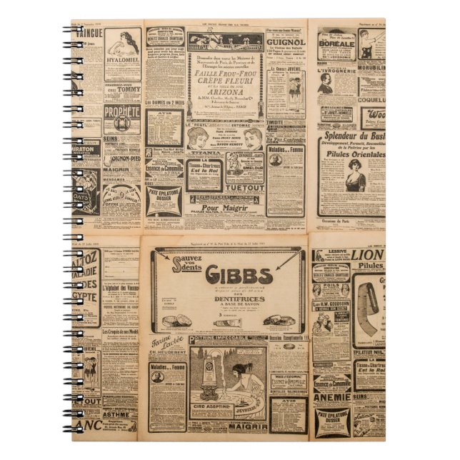 Used paper background. Old newspaper page with vin Notebook (Front)