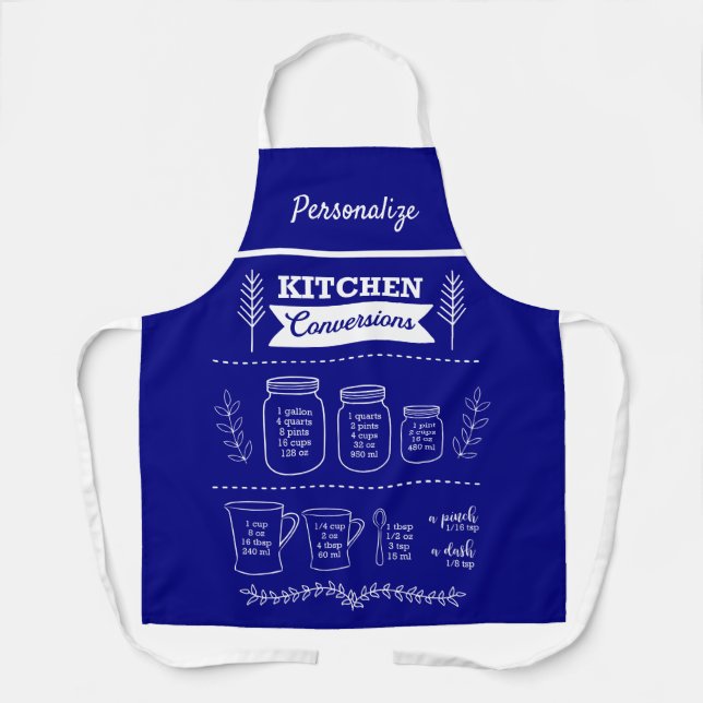 Useful Kitchen Cooking Conversion Navy Blue Baking Apron (Front)