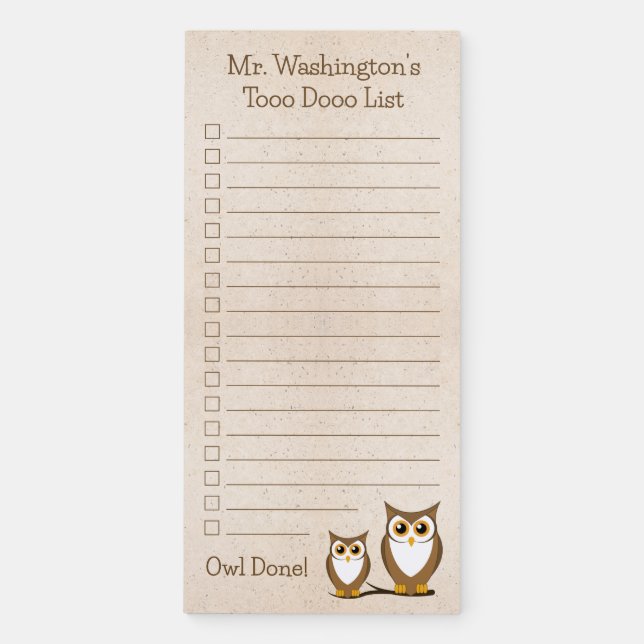 Useful Teacher Gift: Owl To Do List Magnetic Notepad (Front)
