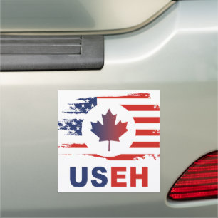 USEH Half Canadian American Canada USA Flag United Car Magnet