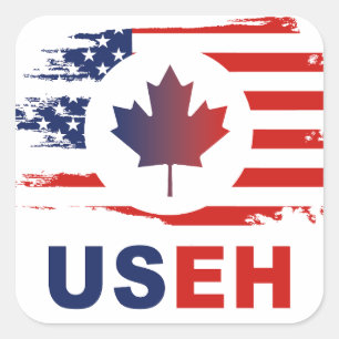 USEH Half Canadian American Canada USA Flag United Square Sticker