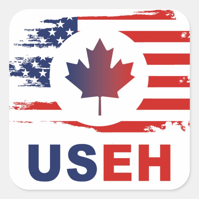 USEH Half Canadian American Canada USA Flag United Square Sticker (Front)