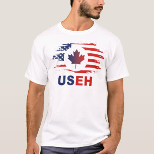 USEH Half Canadian American Canada USA Flag United T-Shirt
