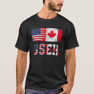 Useh Leaf Canadian American Flag Design T-Shirt