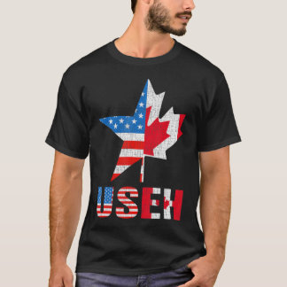Useh Leaf Canadian American Flag Maple Canada Usa T-Shirt