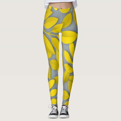 User trendy yellow leaf  leggings