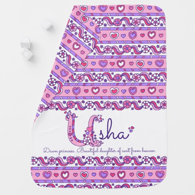 Usha name with name meaning hearts baby blanket (In Situ)