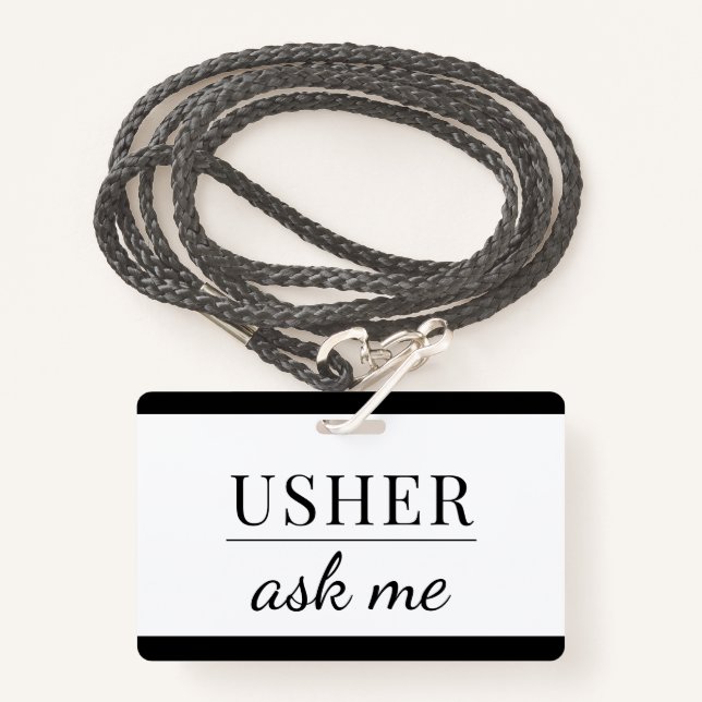 Usher Ask Me Badge (Front with Lanyard)