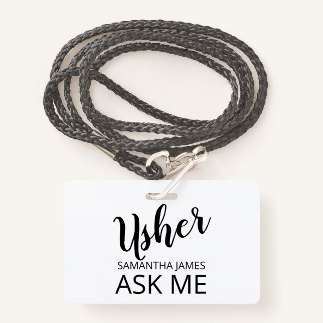 Usher Ask Me Name Badge (Front with Lanyard)