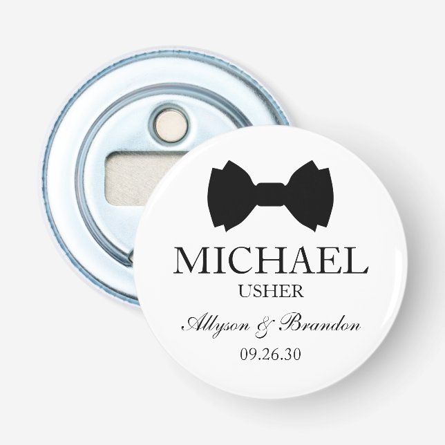 Usher Black Bow Tie Bottle Opener (Front)