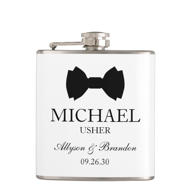 Usher Black Bow Tie Flask (Front)