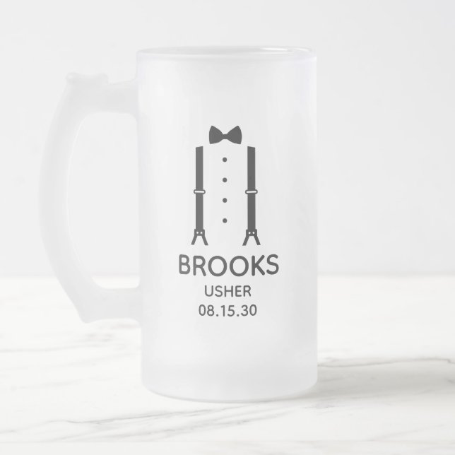 Usher Black Bow Tie Frosted Glass Beer Mug (Left)