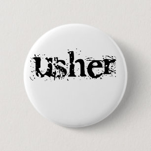 Usher Black Text Pinback Button