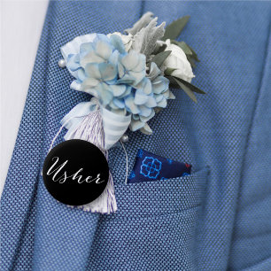 Usher Calligraphy Script Chic Wedding Bridal Party Pinback Button