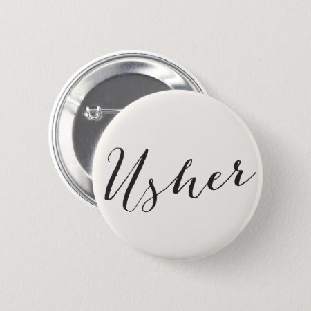 Usher Calligraphy Script Chic Wedding Bridal Party Pinback Button