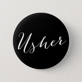 Usher Calligraphy Wedding Bridal Party Button by fatfatin_blue_knot at Zazzle