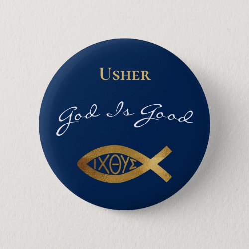 Usher Christian Church God Is Good Modern Blue Button
