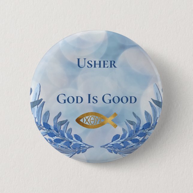Usher Christian Church God Is Good Modern Button (Front)