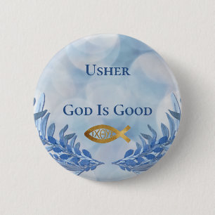Usher Christian Church God Is Good Modern Button
