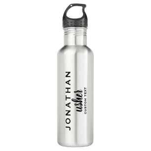 Usher Custom Wedding Favor Modern Monogram Stainless Steel Water Bottle