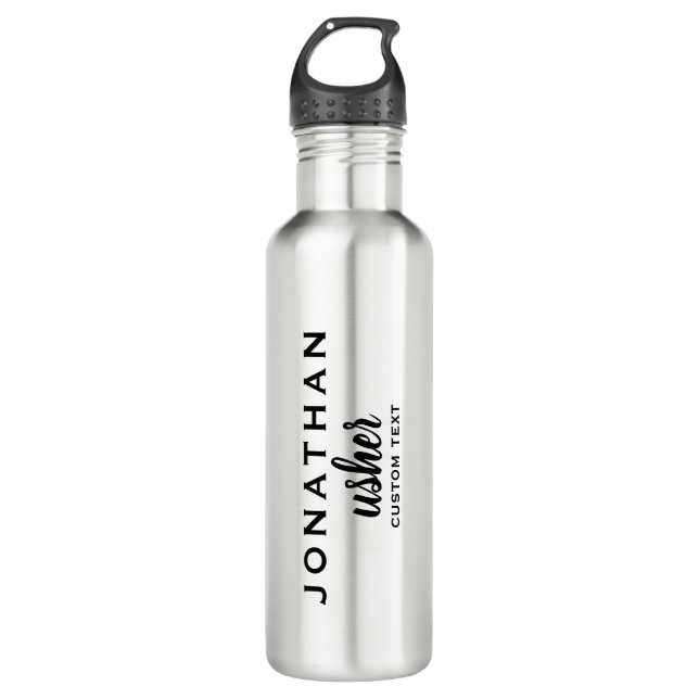 Usher Custom Wedding Favor Modern Monogram Stainless Steel Water Bottle (Front)