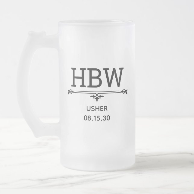 Usher Initials Frosted Glass Beer Mug (Left)
