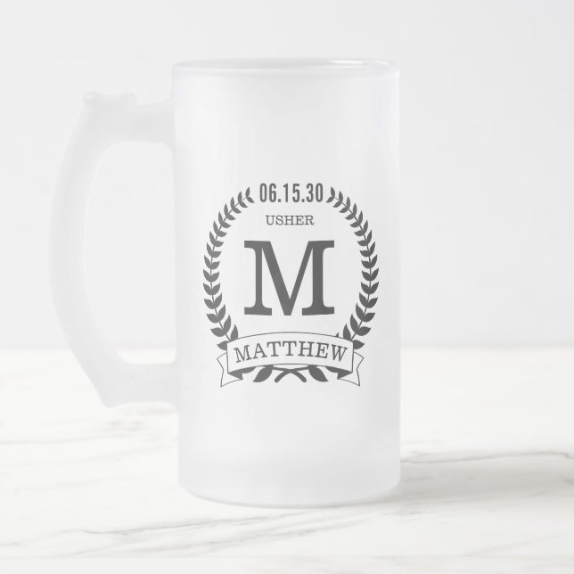 Usher Initials Frosted Glass Beer Mug (Left)