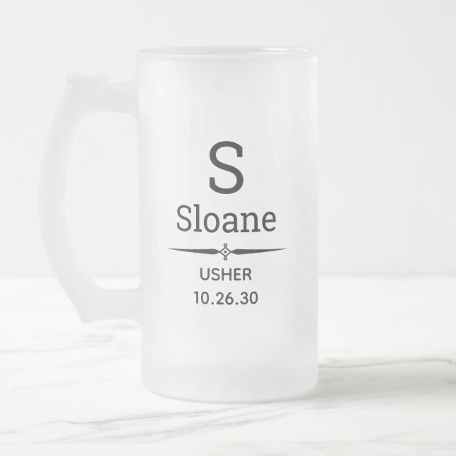 Usher Monogrammed Frosted Glass Beer Mug (Left)