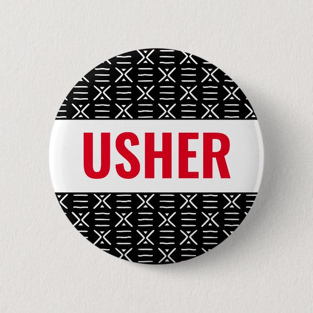 Usher or Name Button Pin on African Mud Cloth (Front)