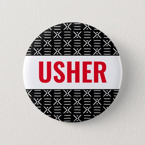 Usher or Name Button Pin on African Mud Cloth