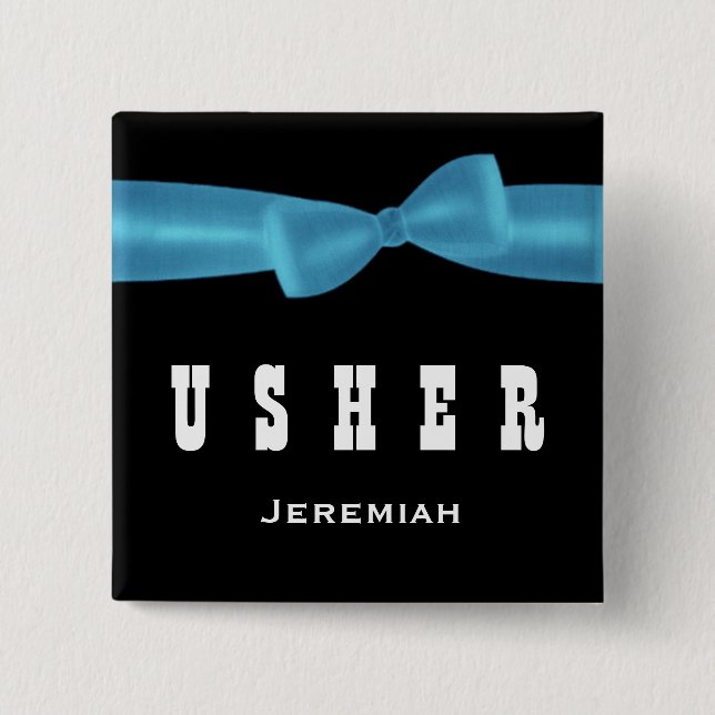 USHER Wedding Custom Name V02R BLUE Button (Front)