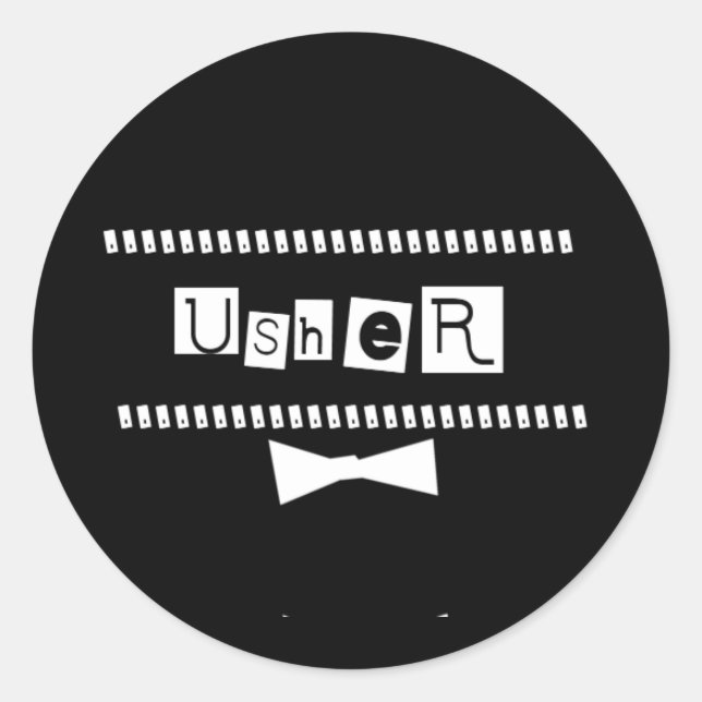 Usher White on Black Classic Round Sticker (Front)