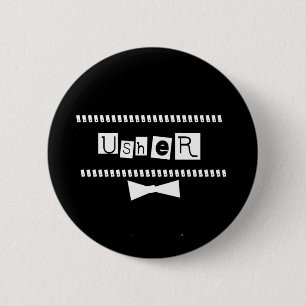 Usher White on Black Pinback Button