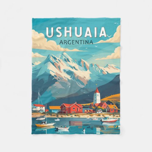 Ushuaia Argentina Travel Art Vintage Fleece Blanket