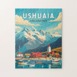 Ushuaia Argentina Travel Art Vintage Jigsaw Puzzle<br><div class="desc">Ushuaia retro vector travel design. It is a resort town in Argentina. It's located on the Tierra del Fuego archipelago,  the southernmost tip of South America,  nicknamed the “End of the World.”</div>