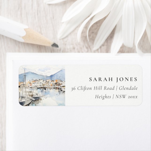 Ushuaia, Argentina Watercolor Landscape Address Label (Insitu)
