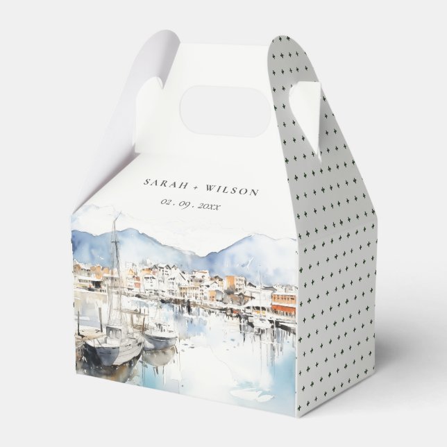 Ushuaia, Argentina Watercolor Landscape Wedding Favor Boxes (Front Side)